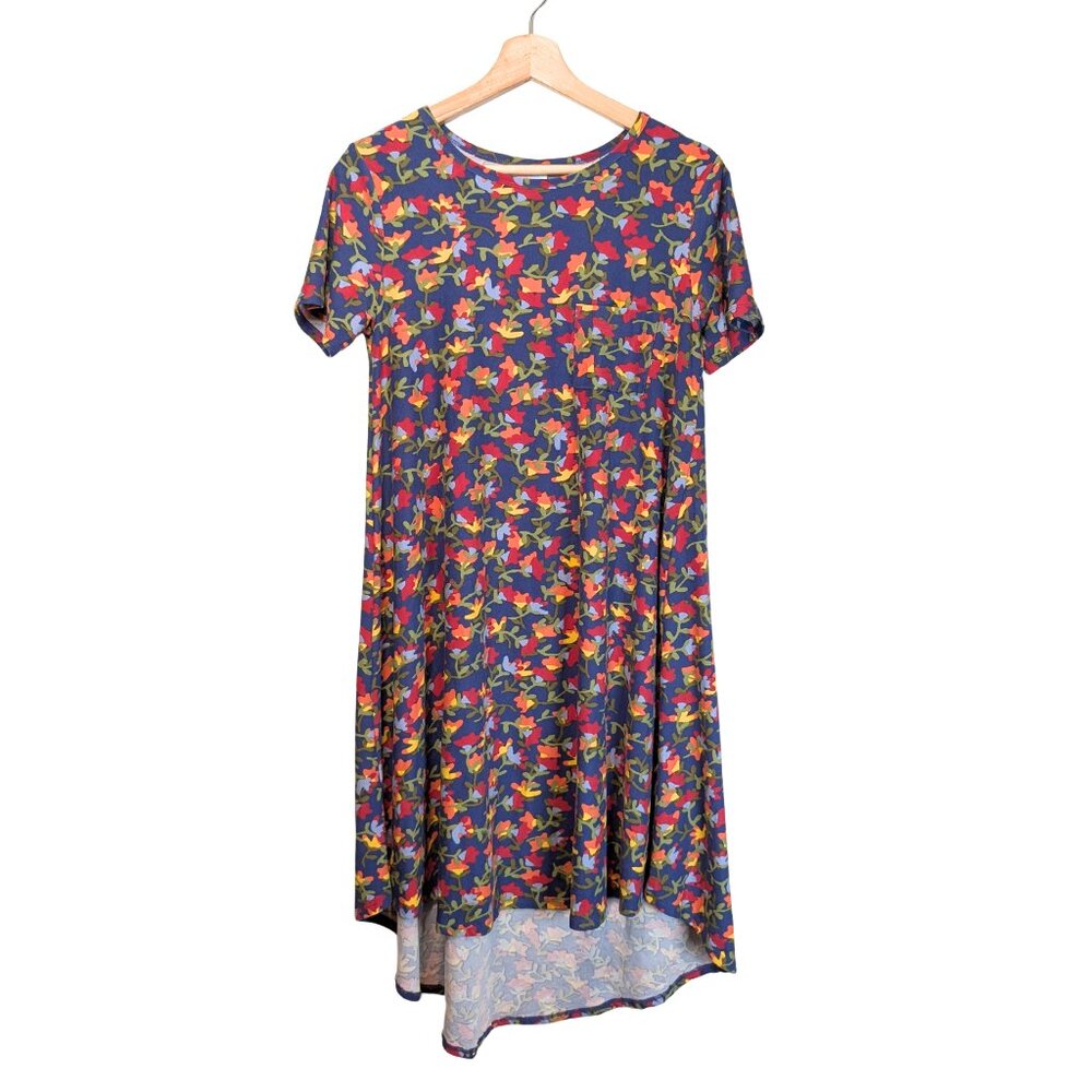 LuLaRoe Women's XS Carly Midi Dress Floral Print Swing Style Short Sleeve dress